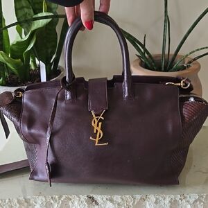 Yves Saint Laurent Dark Plum/wine Color Satchel with Gold Accents.
